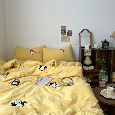 床单款四件套水洗棉简约裸睡