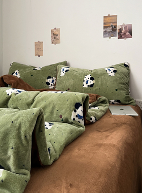 A类牛奶绒四件套新款冬季加绒加厚被罩床单珊瑚绒被套三件套床笠4