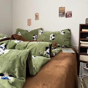 A类牛奶绒四件套新款冬季加绒加厚被罩床单珊瑚绒被套三件套床笠4