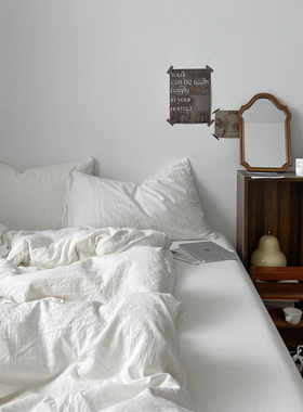 民宿风 诧寂褶皱四件套水洗棉1.8床上用品柔软裸睡单人宿舍三件套