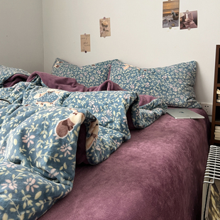 A类牛奶绒四件套新款冬季加绒加厚被罩床单珊瑚绒被套三件套床笠4