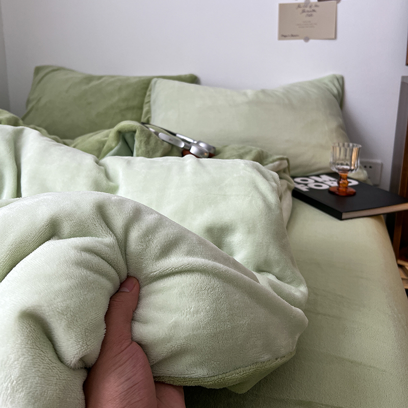 A类保暖牛奶绒四件套床上用品被罩床单加厚珊瑚绒被套三件套床笠4