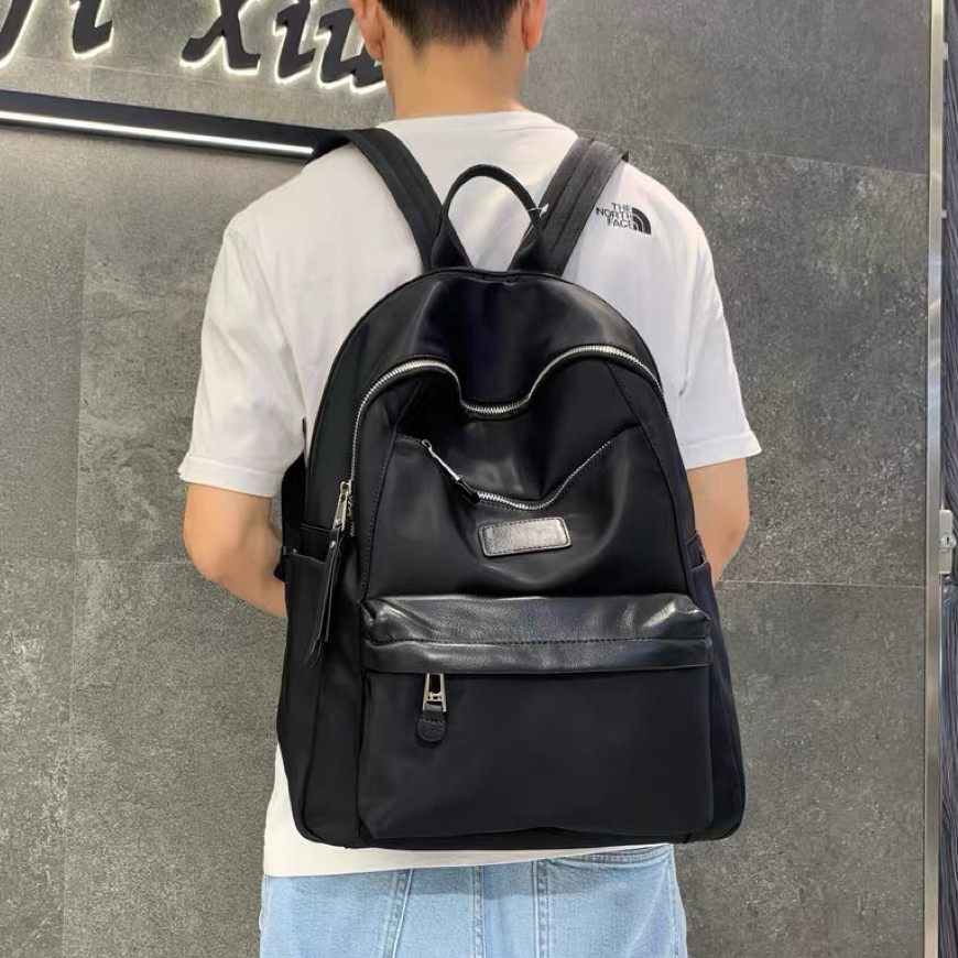 新品时尚男款布艺配真皮双肩包百搭轻便极简款通勤旅游出行大容量