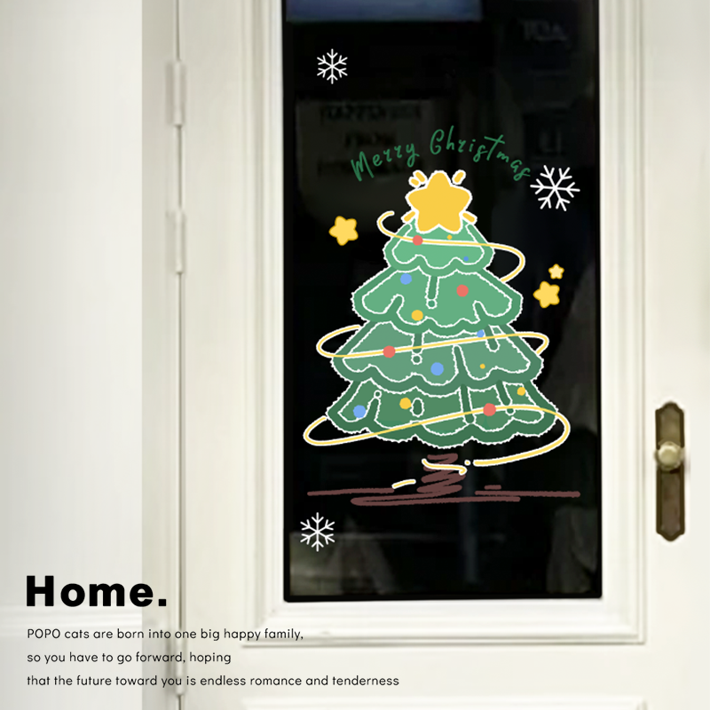 厨房玻璃门贴纸窗户圣诞装饰布置