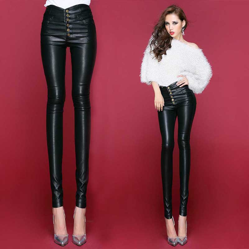 秋冬新款高腰皮裤女薄款紧身性感弹力小脚铅笔长裤加绒加厚打底裤