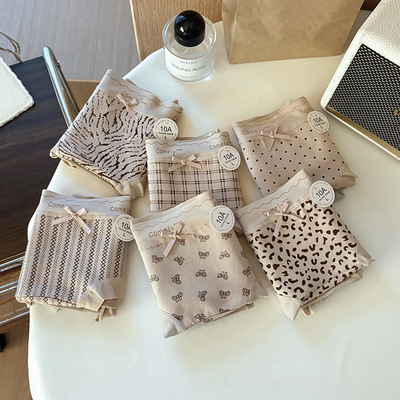 豹纹纯棉女士内裤复古色系印花亲肤10A抗菌裆弹力包臀女内裤全棉