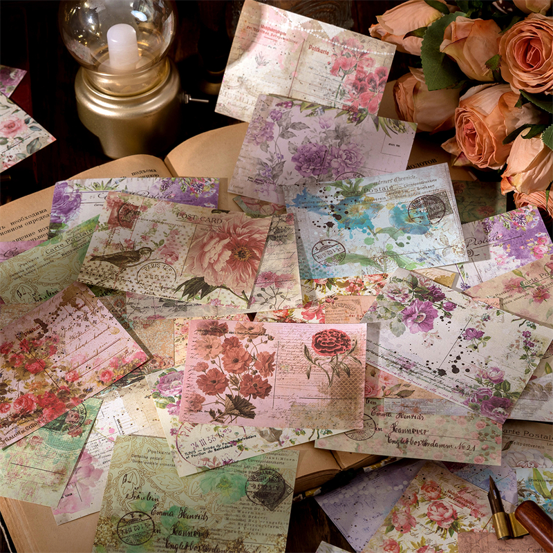 时光来信素材纸本复古文艺植物花卉蝴蝶便签手帐打底拼贴手账装饰