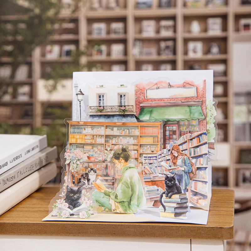 书店里的猫PET贴纸包人物阅读手账日常拼贴造景diy装饰素材贴画图片