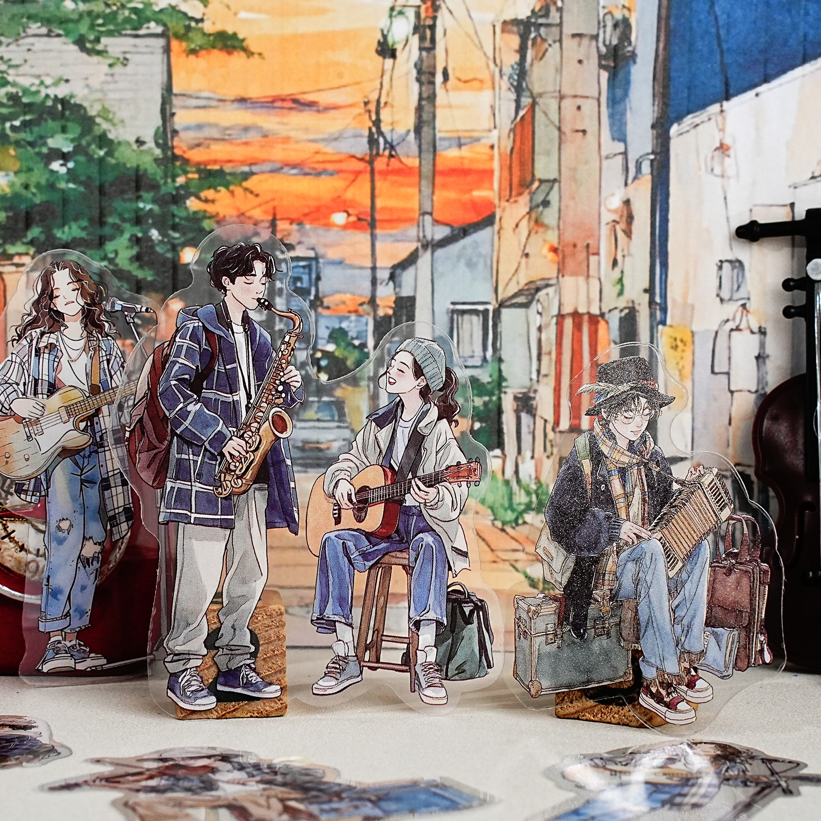 烟火行人PET贴纸包手账人物贴画