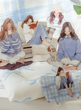 优雅读书时PET贴纸包文艺少女人物手帐装饰diy防水手机壳素材贴画