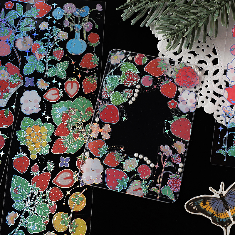 花野星芒手账PET立体烫彩银贴纸