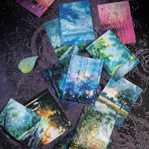 雨季时光PET背景贴纸手帐贴画