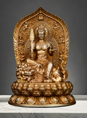 全铜文殊菩萨普贤菩萨佛像摆件