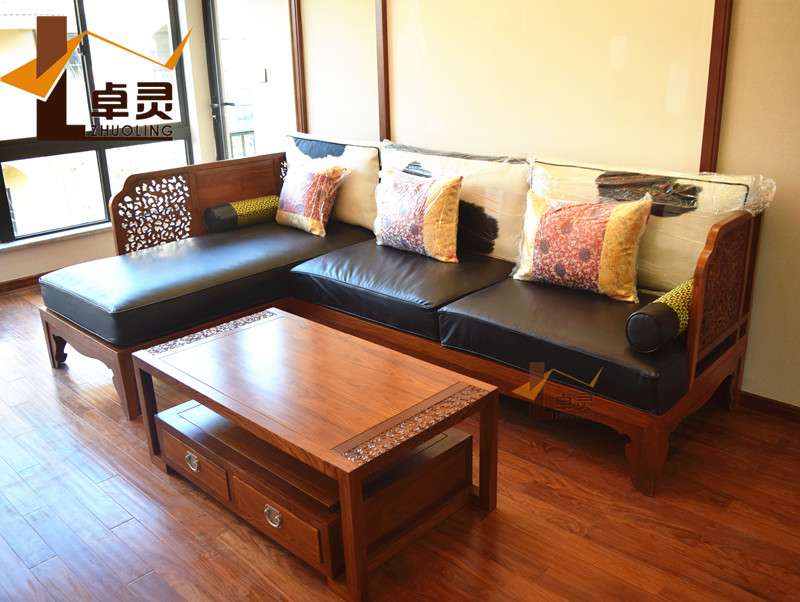 刺猬紫檀新中式转角沙发红木家具客厅L型纯实木转角沙发贵妃定制