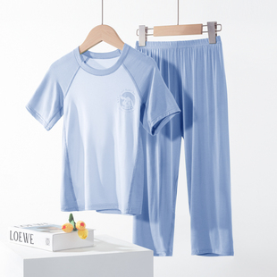 儿童睡衣莫代尔空调服短袖长裤套装夏装男童女童睡衣亲子装中大童