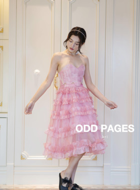 清仓！ODD PAGES 芭比粉色蓝色印花附水光纱鱼骨抹胸背心辣妹上衣