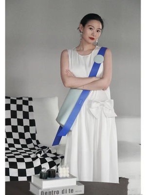 春夏白色圆领可拆卸蝴蝶结醋酸