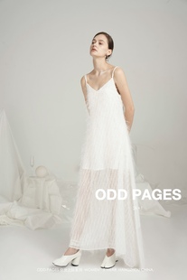清仓1ODD PAGES 王冰冰同款短羽毛吊带连衣裙轻礼服名媛度假风