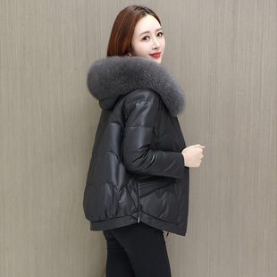 海宁真皮羽绒服皮衣女2025年冬新款狐狸毛领绵羊皮小个子宽松外套