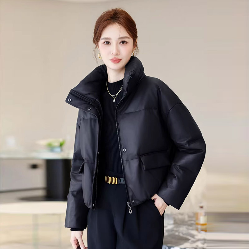 海宁白鹅绒真皮羽绒服女短款小个子宽松休闲绵羊皮皮衣2025冬新款