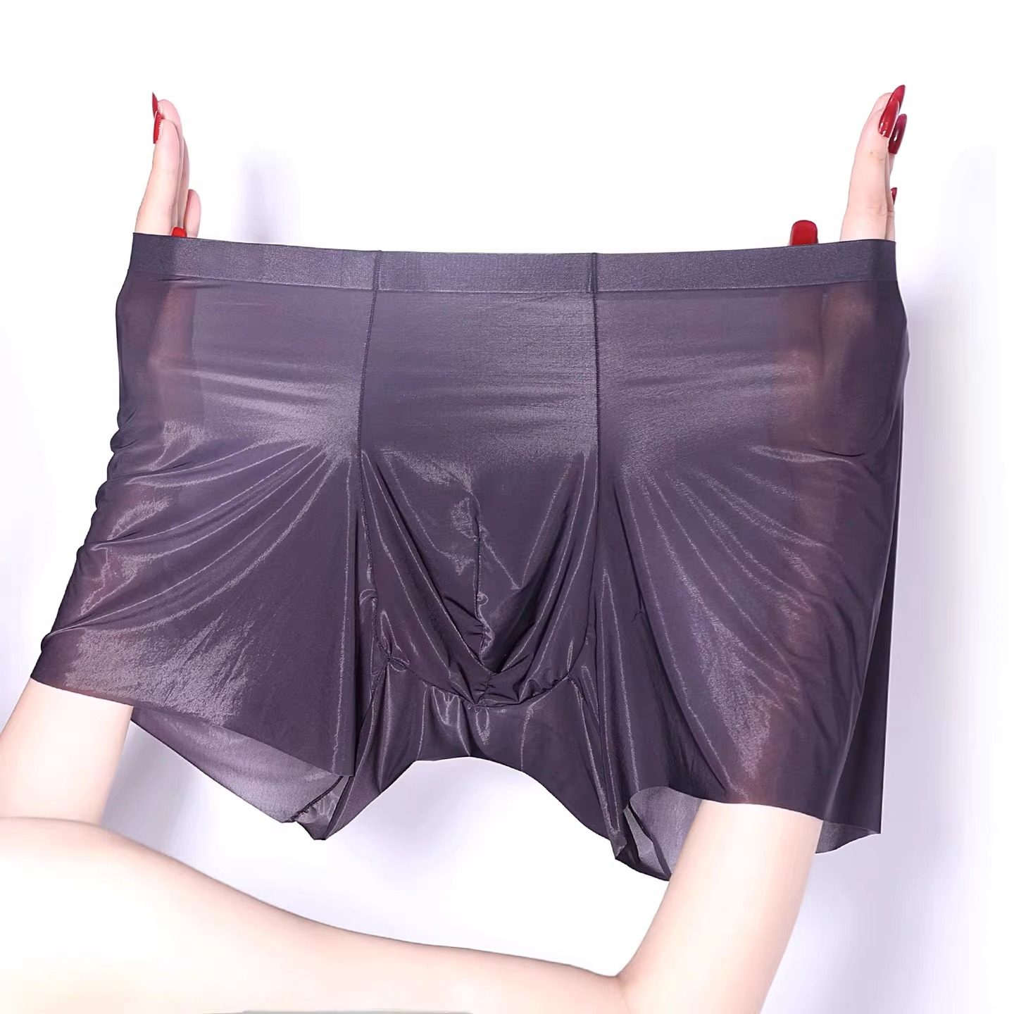 诉吻男士笼纱油亮冰丝爽滑薄内裤性感半透明无痕透气大码平角短裤,女士内衣/男士内衣/家居服,男平角内裤,淘宝优惠券,粉丝福利购,淘宝优惠卷