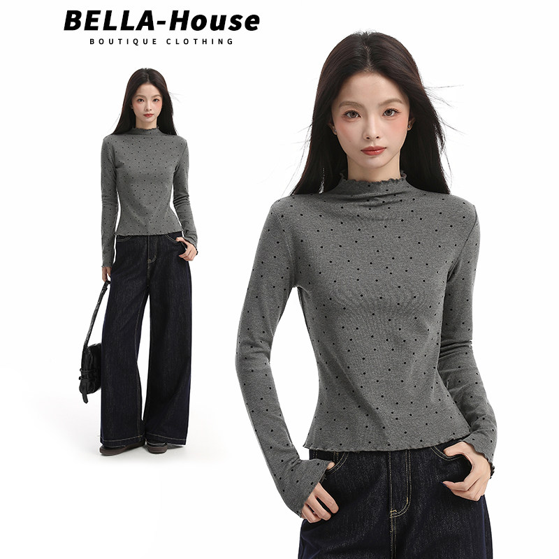 木耳边半高领打底衫内搭长袖秋冬