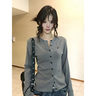 黑灰撞色条纹薄款小开衫外套女早春高级感休闲百搭显瘦长袖上衣潮