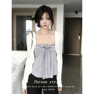 【柔媚动人】韩里韩气两件套女春季荷叶边长袖开衫内搭抹胸上衣潮