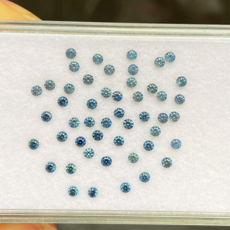 蓝绿色天然蓝宝石裸石圆1.3-2mm彩色配厘石金银戒指吊坠耳钉手链