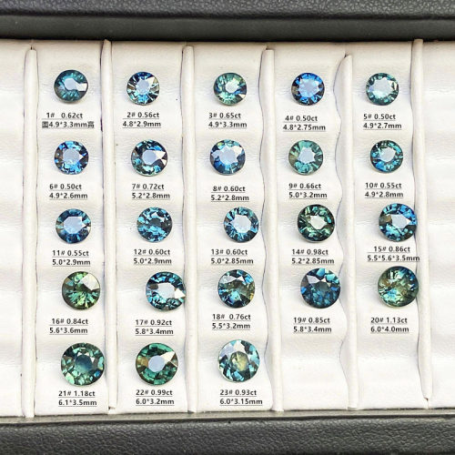 teal色圆形天然蓝宝石裸石蓝绿