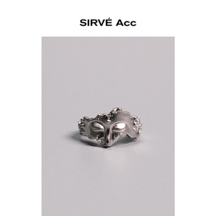 SIRVE复古做旧残面造型药师佛戒指银色古着金属指环男女个性饰品