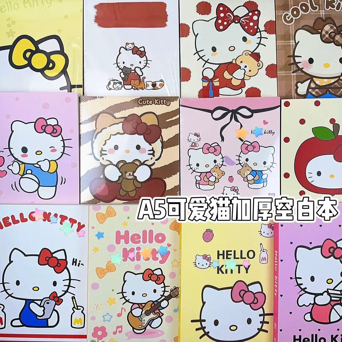 a5空白页笔记本kt小猫心卡通动漫加厚纸张手账本记事本软壳本子