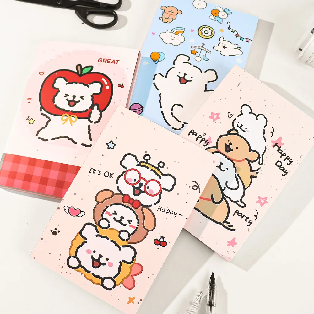 线条小狗A5彩页平摊本高颜值精美卡通笔记本100g加厚纸日记本