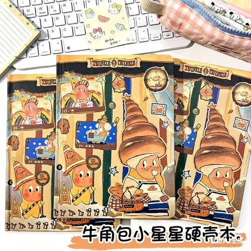 新款可爱牛角包小星星a5笔记本高颜值彩页手账本卡通记事本