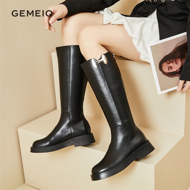 戈美其长筒靴女厚底增高小个子福音秋冬骑士靴后拉链百搭时尚长靴