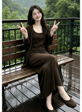 慵懒风时尚套装裙女秋季新款针织开衫吊带打底衫半身裙气质三件套