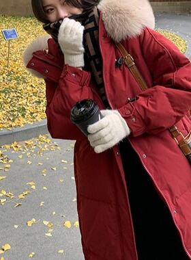 韩版大毛领羽绒服女装中长款冬季新款过膝棉服外套oversize棉衣潮