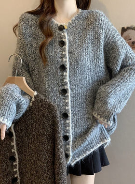 实拍大码女装冬装宽松显瘦正肩针织衫新款胖MM减龄百搭毛衣外套