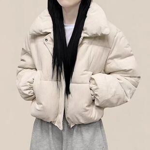 韩国外贸羽绒棉服灯芯绒外套冬季新款短款小个子加厚学生面包服女