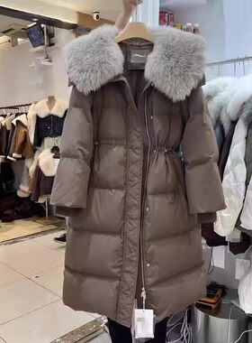 韩国狐狸毛羽绒棉服女中长款2026冬季新款收腰显瘦过膝加厚外套