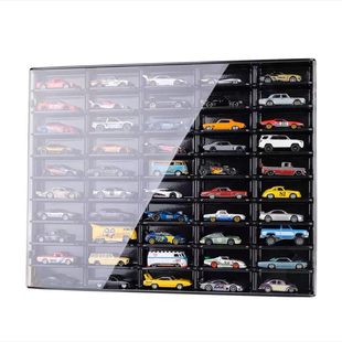 适用于1:64小比例风火轮多美卡收纳防尘50格吸塑磁吸防尘透明盖