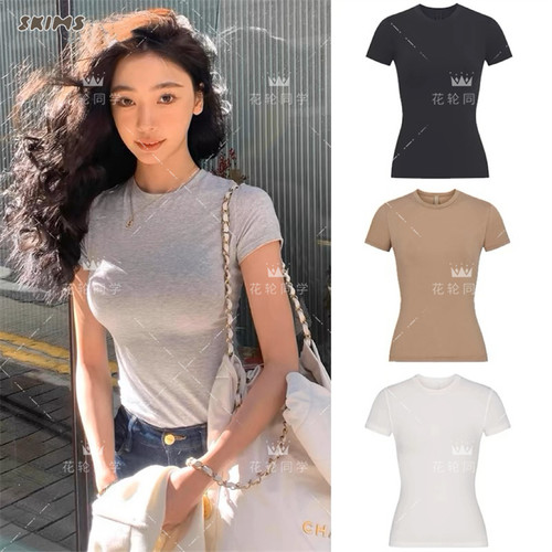 正品现货SKIMS易梦玲卡戴珊COTTON JERSEY棉上衣修身短袖女T恤