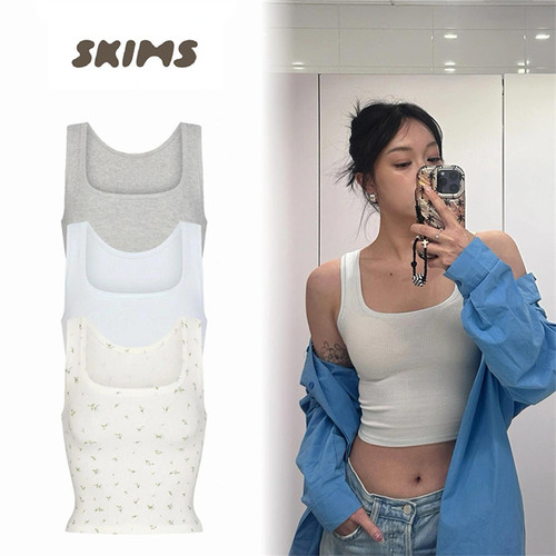 正品SKIMS卡戴珊香秀同款COTTON RIB TANK无袖吊带背心女运动修身