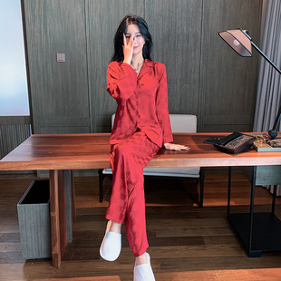 Gtra Daily 睡衣女冰丝春秋红色格子家居服 痛 想念是种会呼吸