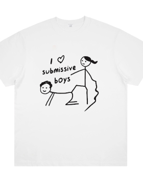 I love submissive boys 美式趣味纯棉印花短袖vintage宽松T恤潮