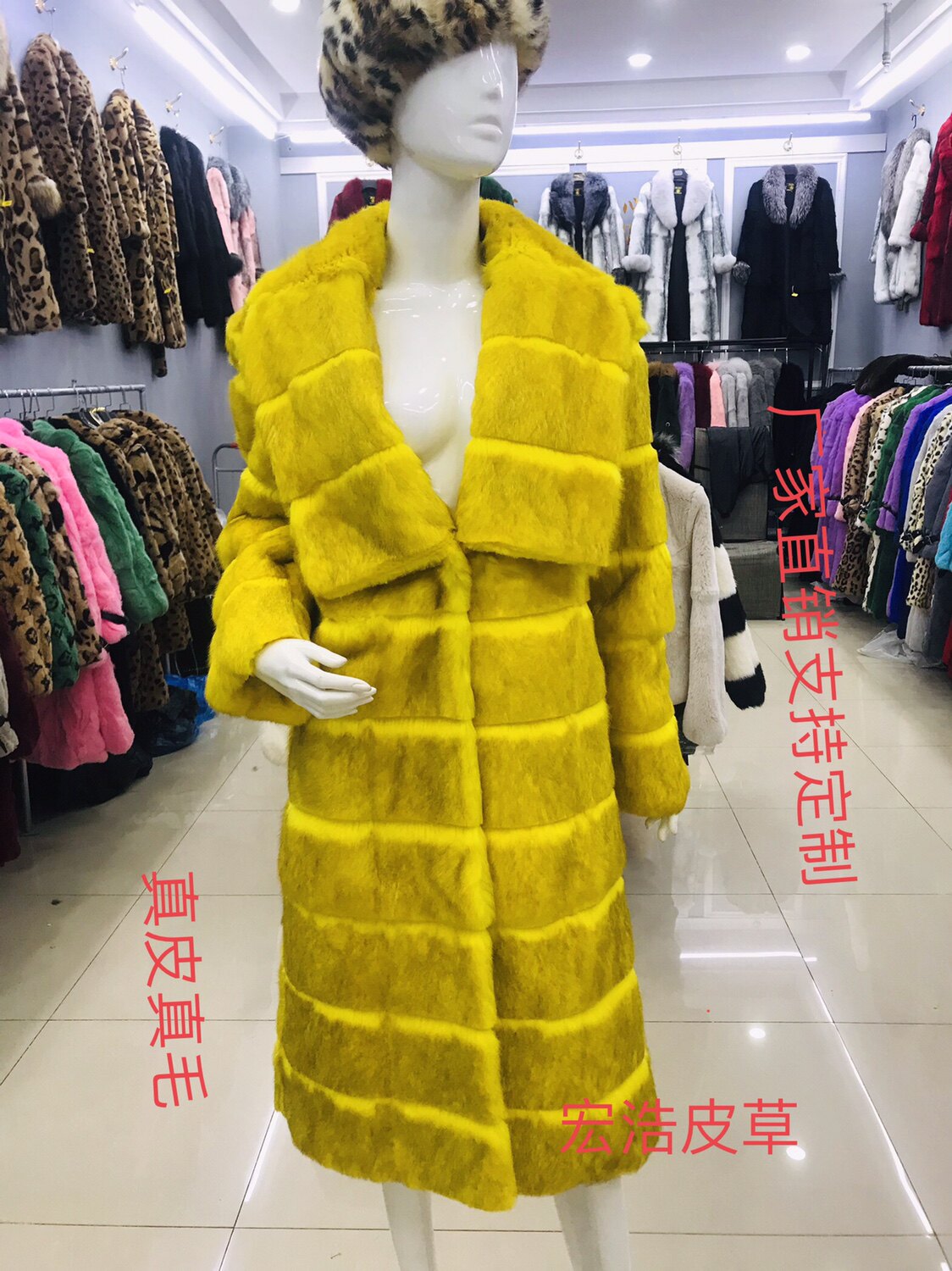 秋冬季新款大翻领紫貂兔整皮毛一体皮草大衣过膝长款女装外套时尚