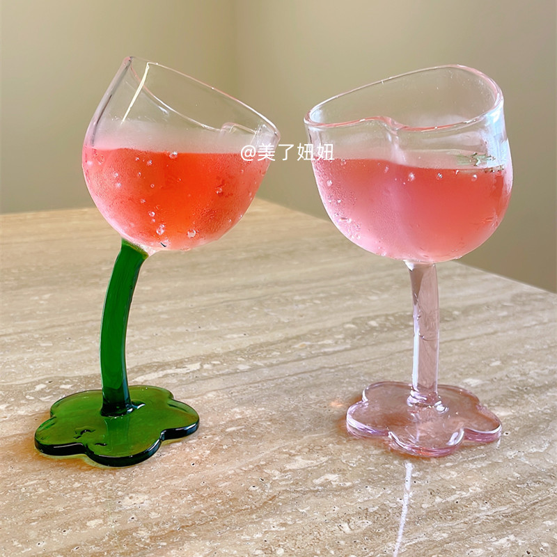 可爱高硼硅歪头酒杯爱心花朵