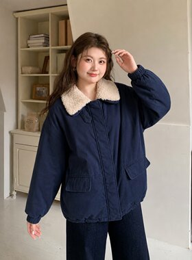 深蓝色加厚保暖宽松棉服外套