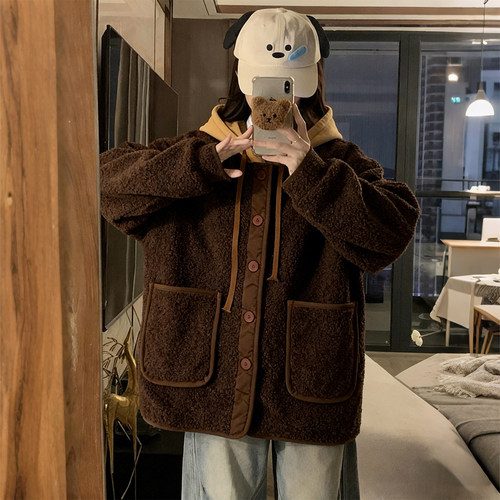 特大码女装羊羔毛棉服外套