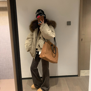 复古大毛领棉服女加厚牛角扣宽松派克服外套潮 胖mm美式 特大码 女装